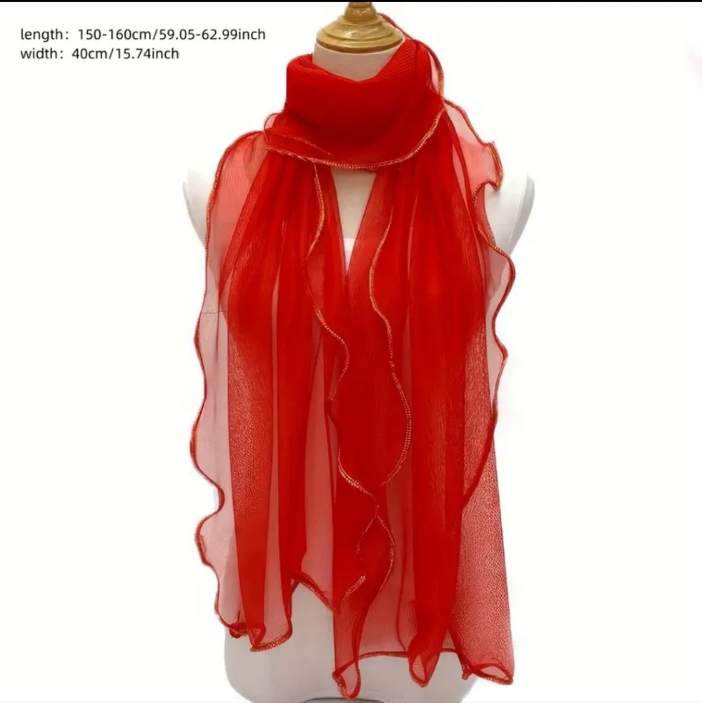 Scarf Ruffle Edge Sheer Bright Red